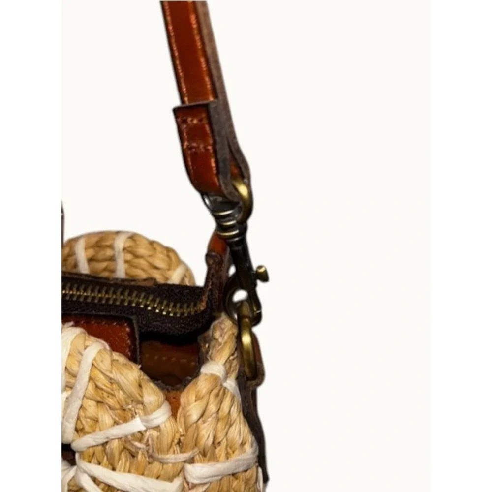 Patricia Nash Palmarola Beige/Brown Straw Satchel Bamboo Women's Handbag